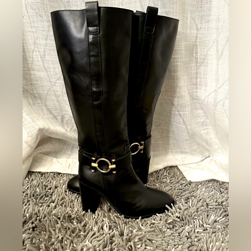 Leather~NAPOLEONI ITALY Handcrafted  Knee High Boots Sz 40 in US 9-9.5 Blk NWOT